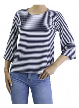 maglia a righe con manica 3/4 girocollo